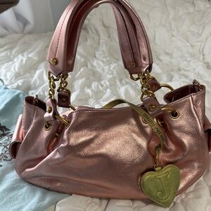 Juicy Couture Metallic Rose Gold Shoulder Bag with Heart Charm